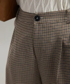 Gingham Plicated Detail Elastic Waist Pants -Clothing Shop 495212776 sn