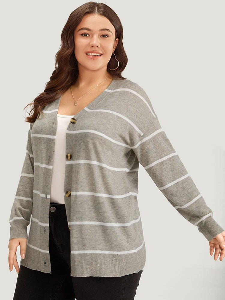 Supersoft Essentials Striped Button Through Elastic Cuffs Cardigan 7 Supersoft Essentials Striped Button Through Elastic Cuffs Cardigan - Image 5