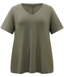 Solid Twist Back V Neck Short Sleeve T-shirt 29 Solid Twist Back V Neck Short Sleeve T-shirt -Clothing Shop 496132193 ma