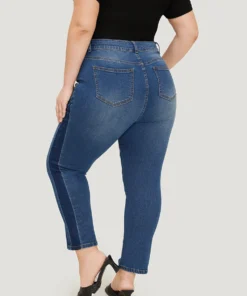 Very Stretchy High Rise Medium Wash Contrast Patchwork Jeans -Clothing Shop 496439823 ew