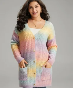 Ombre Cable Knit Patched Pocket Cardigan 18 Ombre Cable Knit Patched Pocket Cardigan -Clothing Shop 496969223 dg