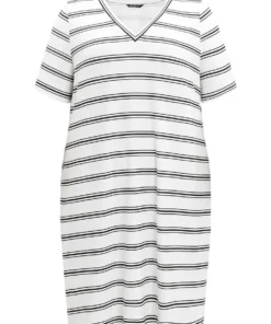 V Neck Pocket Striped Sleep Dress -Clothing Shop 497272634 cc