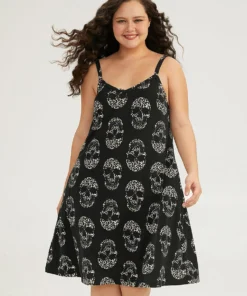 Halloween Skull Print Pocket Cami Sleep Dress 11 Halloween Skull Print Pocket Cami Sleep Dress -Clothing Shop 497670287 hw