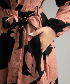 Floral Print Belted Wrap Hem Midi Dress -Clothing Shop 497826468 hj