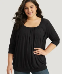 Plain Pleated Round Neck T-shirt -Clothing Shop 497832536 jl fce62d54 fab0 424e 814b ee7c7684d901