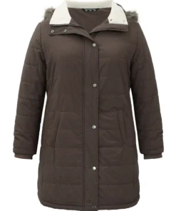 Contrast Pocket Fuzzy Detail Zipper Fly Coat -Clothing Shop 497843233 kw