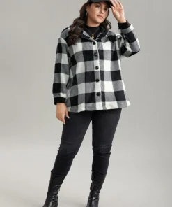 Plaid Button Through Patchwork Hooded Jacket -Clothing Shop 498068038 rq c2de1451 048b 47e4 bc49 b84c81ed7aa8