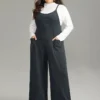 Plain Texture Pocket Adjustable Straps Jumpsuit -Clothing Shop 498371639 vq