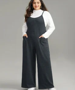 Plain Texture Pocket Adjustable Straps Jumpsuit