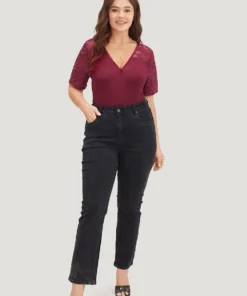 Plain Crochet Lace Mesh Surplice Neck Bodysuit -Clothing Shop 4983755 jm