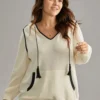 Contrast Hooded Tassel Trim Knit Sweatshirt -Clothing Shop 498511143 vx