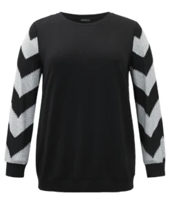 Geometric Patchwork Round Neck Sweatshirt -Clothing Shop 498698870 us