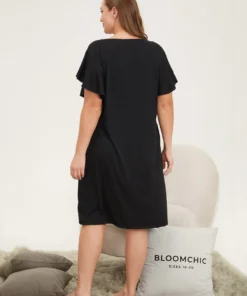 Solid Pocket Flutter Trim Sleep Dress 16 Solid Pocket Flutter Trim Sleep Dress -Clothing Shop 498844207 xx