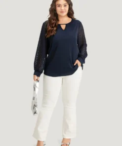 Plain Keyhole Lace Patchwork Lantern Sleeve Blouse -Clothing Shop 499121779 ms 280a8499 f60c 4436 9d83 692440a2ecfa