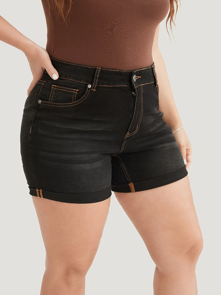 High Rise Black Wash Roll Hem Denim Shorts 7 High Rise Black Wash Roll Hem Denim Shorts - Image 5