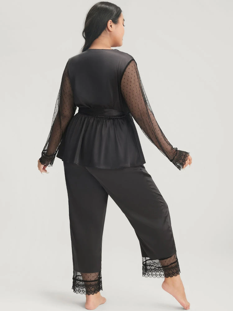 Solid Mesh Lace Wrap Belted Pajama Set 6 Solid Mesh Lace Wrap Belted Pajama Set - Image 4