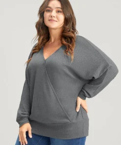 Solid Waffle Knit Wrap Long Sleeve T-shirt -Clothing Shop 4 2c849450 27ef 42f8 8bc5 3d8832c90379