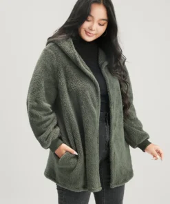 Solid Pocket Open Front Hooded Coat -Clothing Shop 4 44a06fbe f050 4859 bfb4 403b89a321be