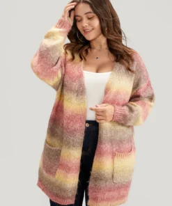 Ombre Spacedye Knit Pocket Open Front Heather Cardigan