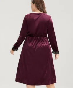 Solid V Neck Lace Velvet Night Dress -Clothing Shop 4 668db72c 3163 4b43 b0cb 4170db6f46a3