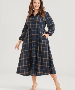 Plaid Button Up Pocket Shirt Collar Flutter Hem Dress Without Belt -Clothing Shop 4 9292869d dbbe 4ffb 81ca 5521468e849d