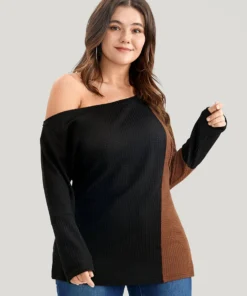 Colorblock Contrast Waffle Knit One Shoulder Long Tee -Clothing Shop 4 b3981c14 5f28 4ff8 9a23 20c69b036fdf