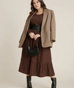 Solid Pocket Rib Knit Ruffle Hem Dress Without Belt -Clothing Shop 4 fd06a742 2f02 48aa 9a95 aade8cd9b96a