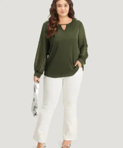 Plain Keyhole Lace Patchwork Lantern Sleeve Blouse -Clothing Shop 500232153 ee 10ad0fcd 5bea 4245 bd9b a9de75d9db13