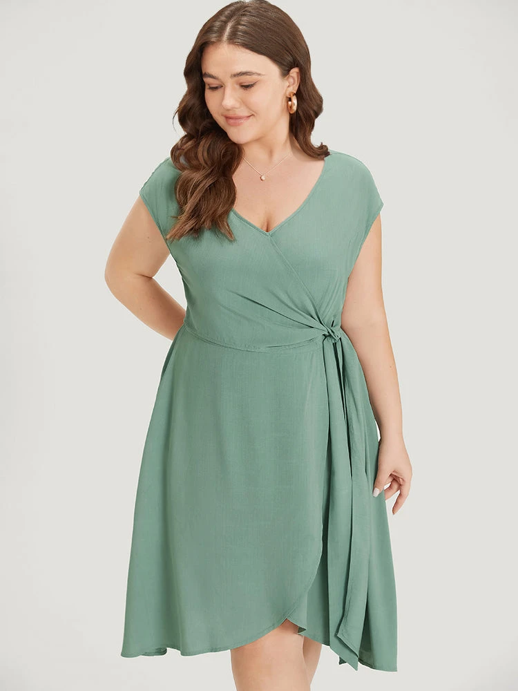 Supersoft Essentials Solid Knot Wrap Hem Cap Sleeve Dress 9 Supersoft Essentials Solid Knot Wrap Hem Cap Sleeve Dress - Image 7