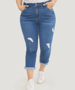 Very Stretchy Dark Wash Roll Hem Cropped Jeans -Clothing Shop 500370210 vx 27465126 0c40 43bb bdff 2e9564cbad8e