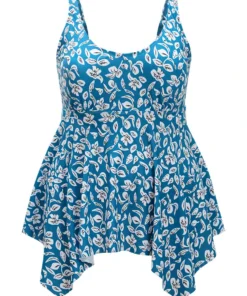 Plant Print Asymmetrical Hem Adjustable Straps Tankini Top -Clothing Shop 500506843 xu