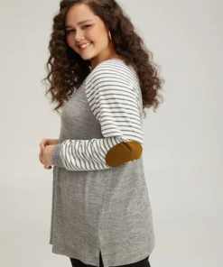 Striped Raglan Sleeve Patched Split Side T-shirt -Clothing Shop 500713320 iq bf65ae31 9347 446c 9a5a 071e0b403f2e