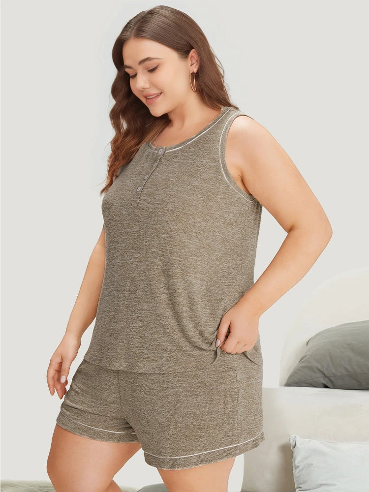 Contrast Button Through Seam Detail Sleep Tank Top 5 Contrast Button Through Seam Detail Sleep Tank Top - Image 3