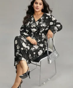 Floral Print Pocket Elastic Waist Wrap Dress