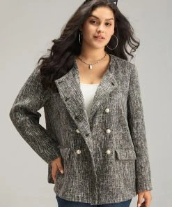 Tweed Plisse Double Breasted Flap Pocket Coat -Clothing Shop 502016170 iz