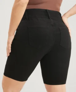 Slightly Stretchy High Rise Black Wash Denim Shorts -Clothing Shop 502140348 zl