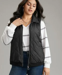 Plain Quilted O Ring Zipper Sleeveless Vest -Clothing Shop 502352103 ns