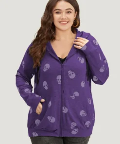 Halloween Skull Print Pocket Zipper Hooded Sweatshirt -Clothing Shop 502758472 bu 02911329 5f1d 4f9a b909 6f8fcb7be456