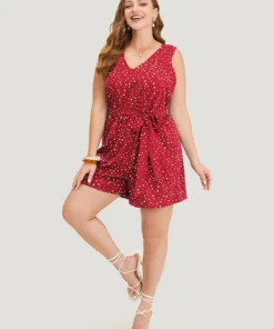 Polka Dot V Neck Pocket Sleeveless Belted Romper -Clothing Shop 503277763 jt d2b3a2f8 b3a6 43b6 a41b 87d0ff86d37d