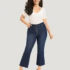 Plain Button Fly High Rise Bootcut Jeans -Clothing Shop 503574990 io