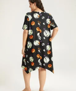 Halloween Graphic Round Neck Sleep Midi Dress -Clothing Shop 503717200 xu