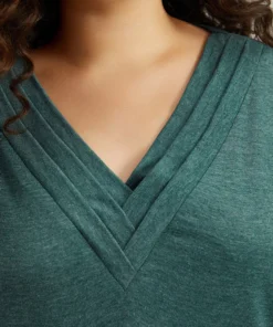 Plain Heather Pleated V Neck T-shirt -Clothing Shop 504217109 rf 8738efe2 d4b3 466d aa08 566dae74b507