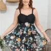 Floral Patchwork Ruched Front Hanky Hem Swim Dress