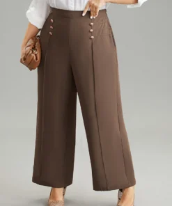Static-Free Button Detail Seam Detail Elastic Waist Pants
