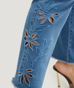 Very Stretchy High Rise Medium Wash Broderie Anglaise Jeans -Clothing Shop 505137631 gu