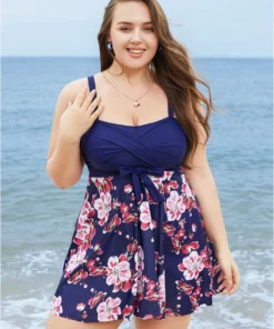 Floral Print Knotted Twist Front A Line Swim Dress -Clothing Shop 505675116 ry