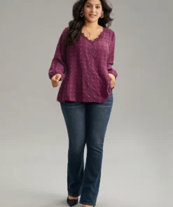 Plisse Eyelet Lace Elastic Cuffs Blouse -Clothing Shop 505773870 wh 4473a464 b074 49d9 b5f4 93d616a2e3c5