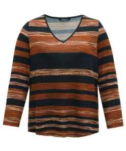 Striped Contrast V Neck T-shirt -Clothing Shop 506104861 ej