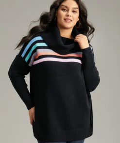 Rainbow Striped Turtle Neck Drop Shoulder Pullover 11 Rainbow Striped Turtle Neck Drop Shoulder Pullover -Clothing Shop 506173429 lm