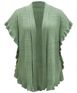 Anti-Pilling Plain Ruffles Split Hem Dolman Sleeve Cardigan -Clothing Shop 506276915 zo